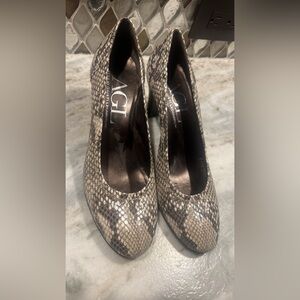AGL Brown Textured Heels with Glossy Finish